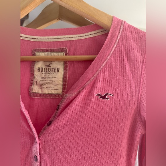 Very rare Hollister Y2K 90’s vintage pink Henley buttons ribbed large pink - Picture 5 of 5